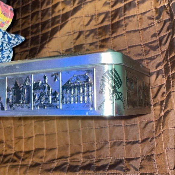 Metal Smedel fancy embossed chrome silver collectable tin over seas foreign - Picture 3 of 6